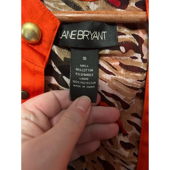 Lane Bryant Jacket Women's Plus Orange Open Front Animal Print Lining Stretch 16 - Picture 4 of 8